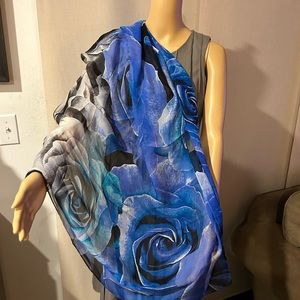 Vince Camuto blues, black and white silk scarf. So unique